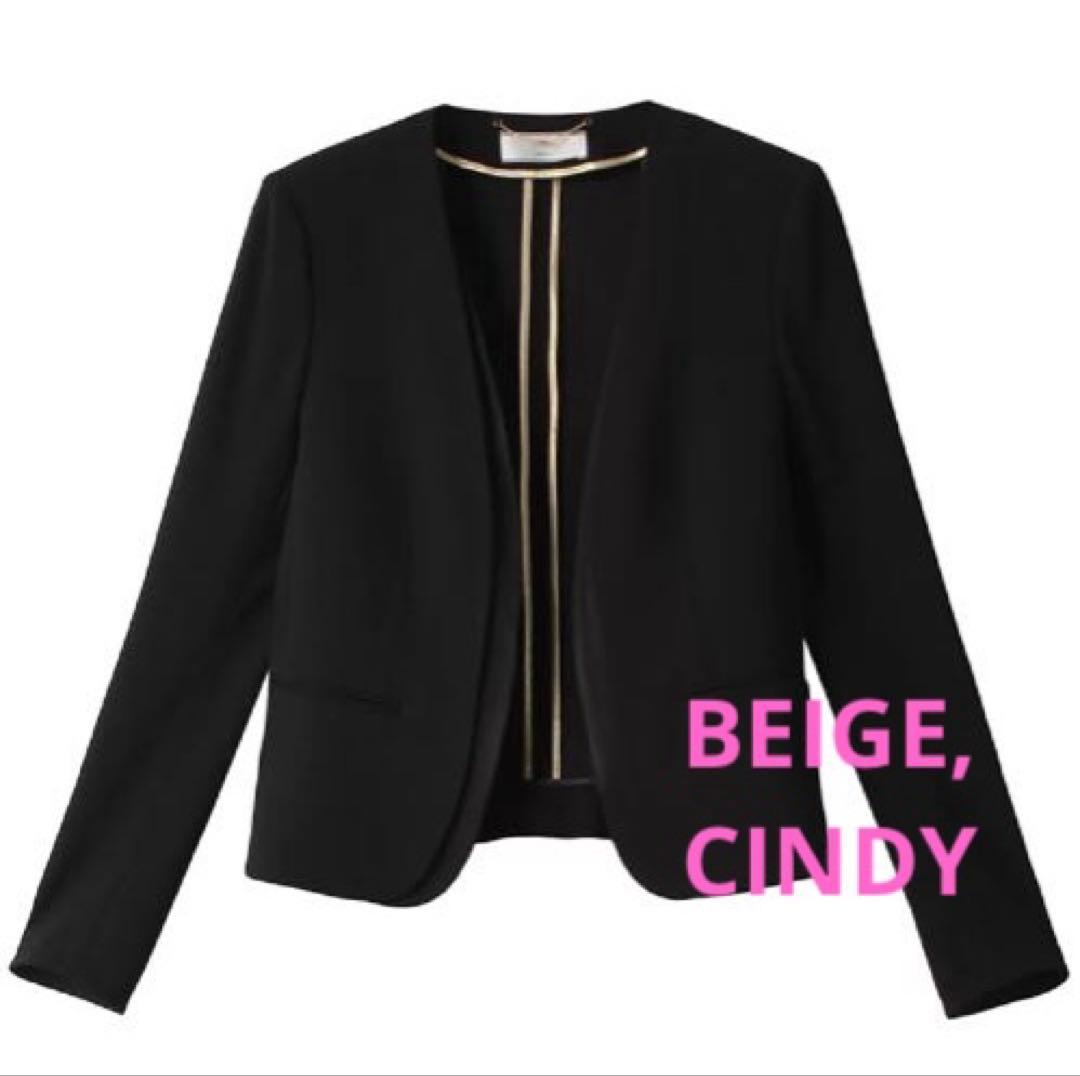 BEIGE, CINDY ノーカラージャケット　黒×黒　サイズ4