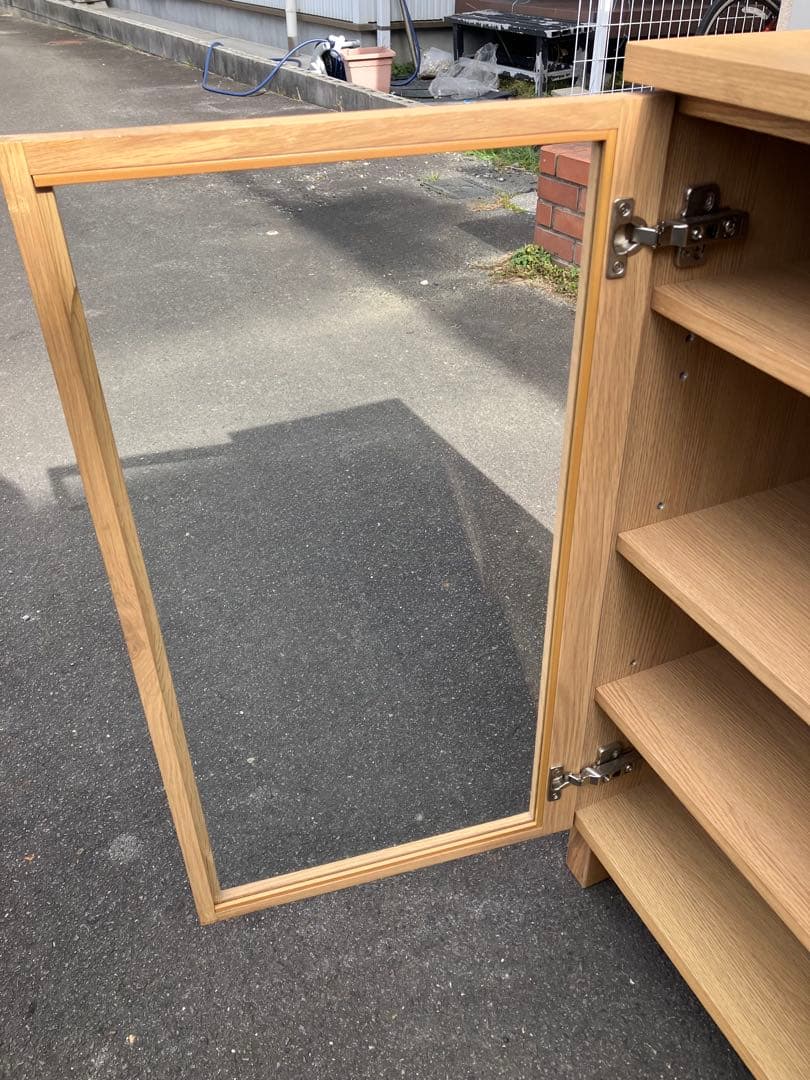 無印良品 キャビネット ガラス扉 観音開き 天然木 オーク材 食器棚 廃盤