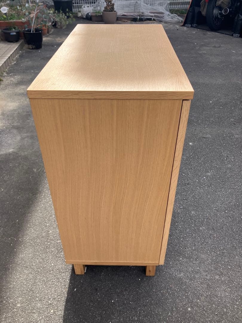 無印良品 キャビネット ガラス扉 観音開き 天然木 オーク材 食器棚 廃盤