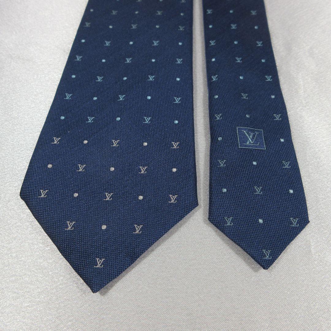 ルイヴィトン　LV　ドット　ネイビー　ネクタイ