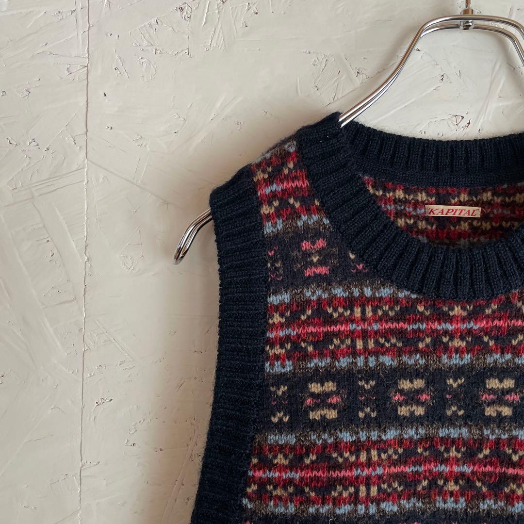 日本製【KAPITAL】ノルディック柄ニットベスト　クルーネック　1