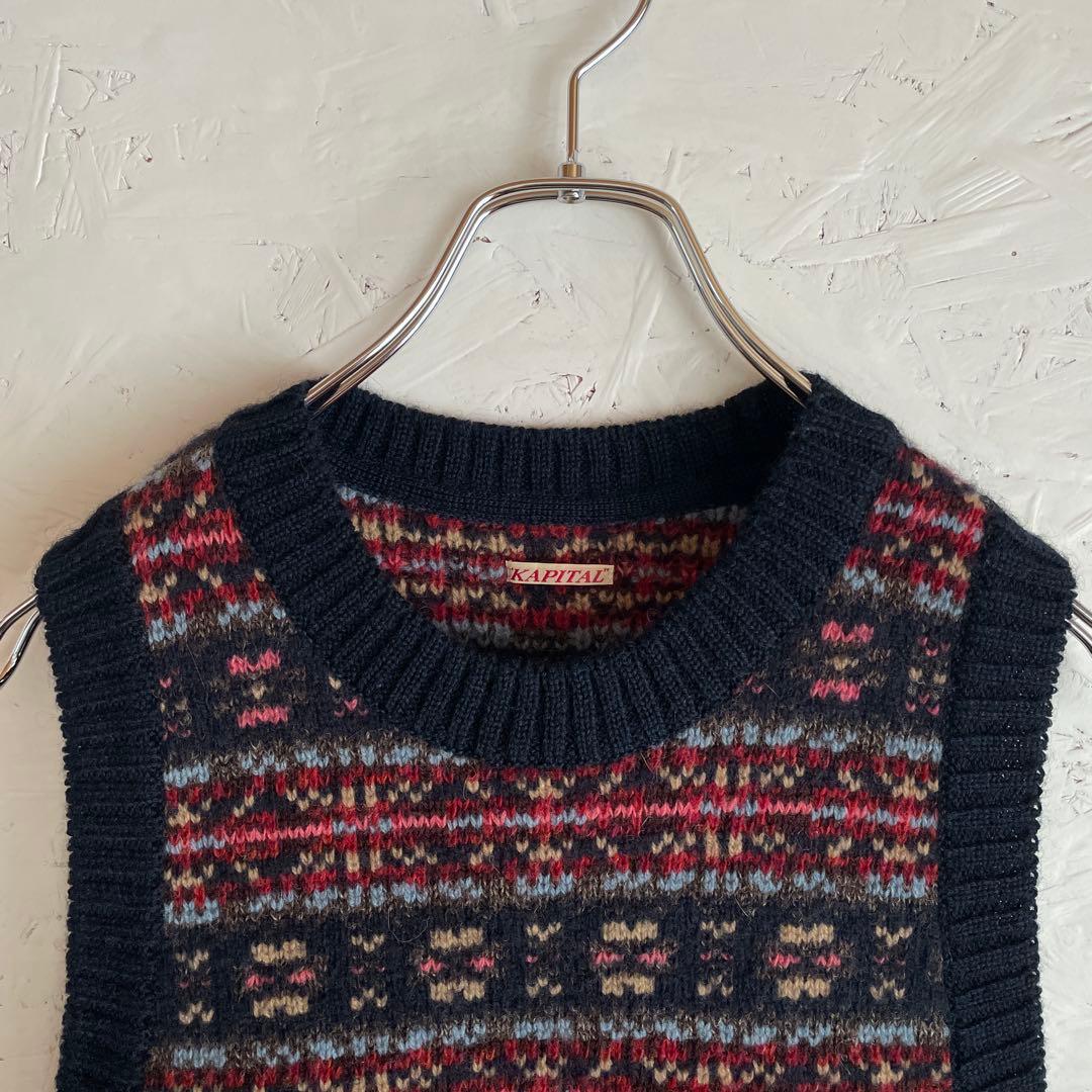 日本製【KAPITAL】ノルディック柄ニットベスト　クルーネック　1