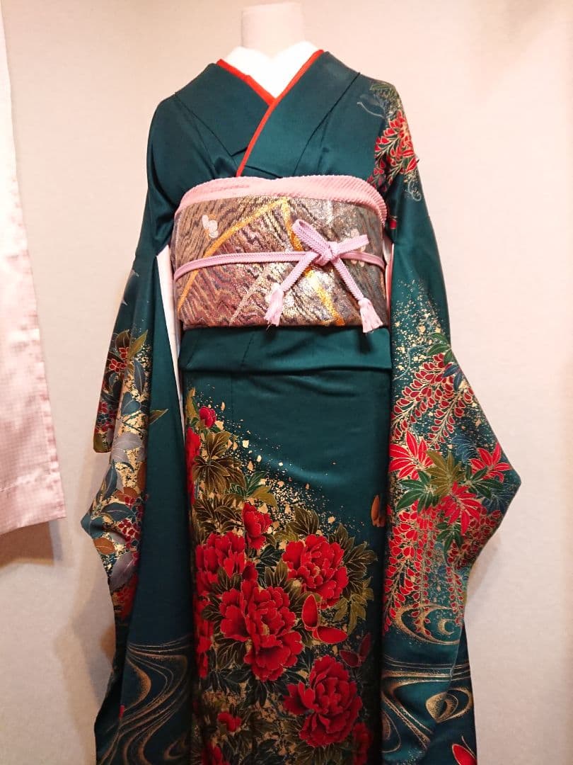 セミアンティーク振袖フルセットトールサイズ牡丹蝶々藤百花繚乱 高級振袖大正ロマン