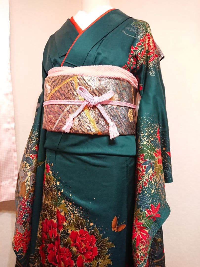 セミアンティーク振袖フルセットトールサイズ牡丹蝶々藤百花繚乱 高級振袖大正ロマン