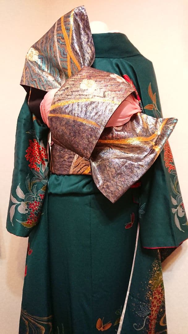 セミアンティーク振袖フルセットトールサイズ牡丹蝶々藤百花繚乱 高級振袖大正ロマン