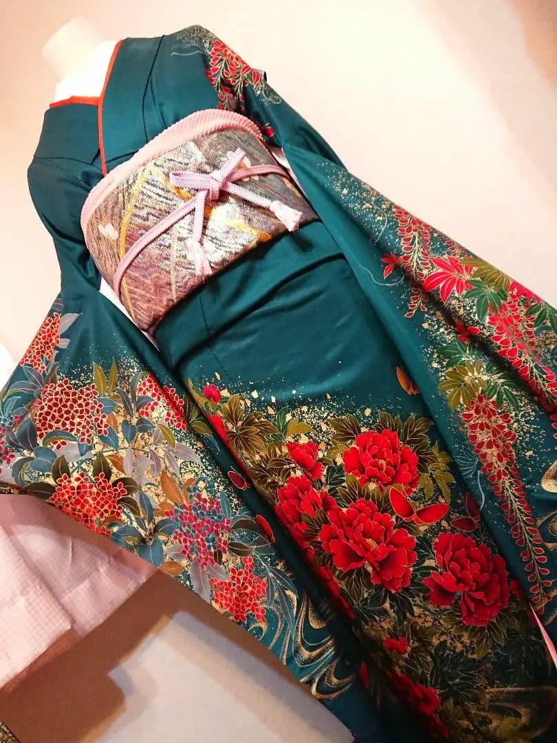 セミアンティーク振袖フルセットトールサイズ牡丹蝶々藤百花繚乱 高級振袖大正ロマン