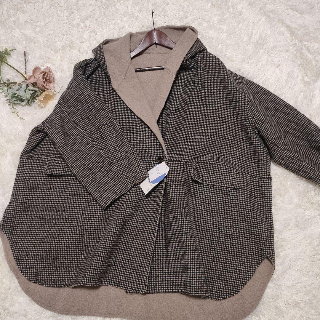 【未使用タグ付き】SHIPS any　リバーフーデットミディコート　ベージュ