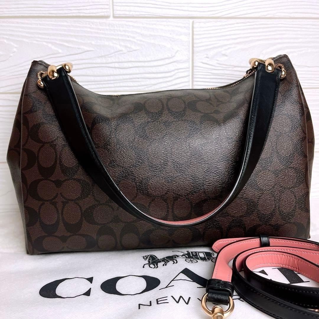 極美品☆COACHコーチ 2wayショルダーバッグ ブラウン レザー 大容量