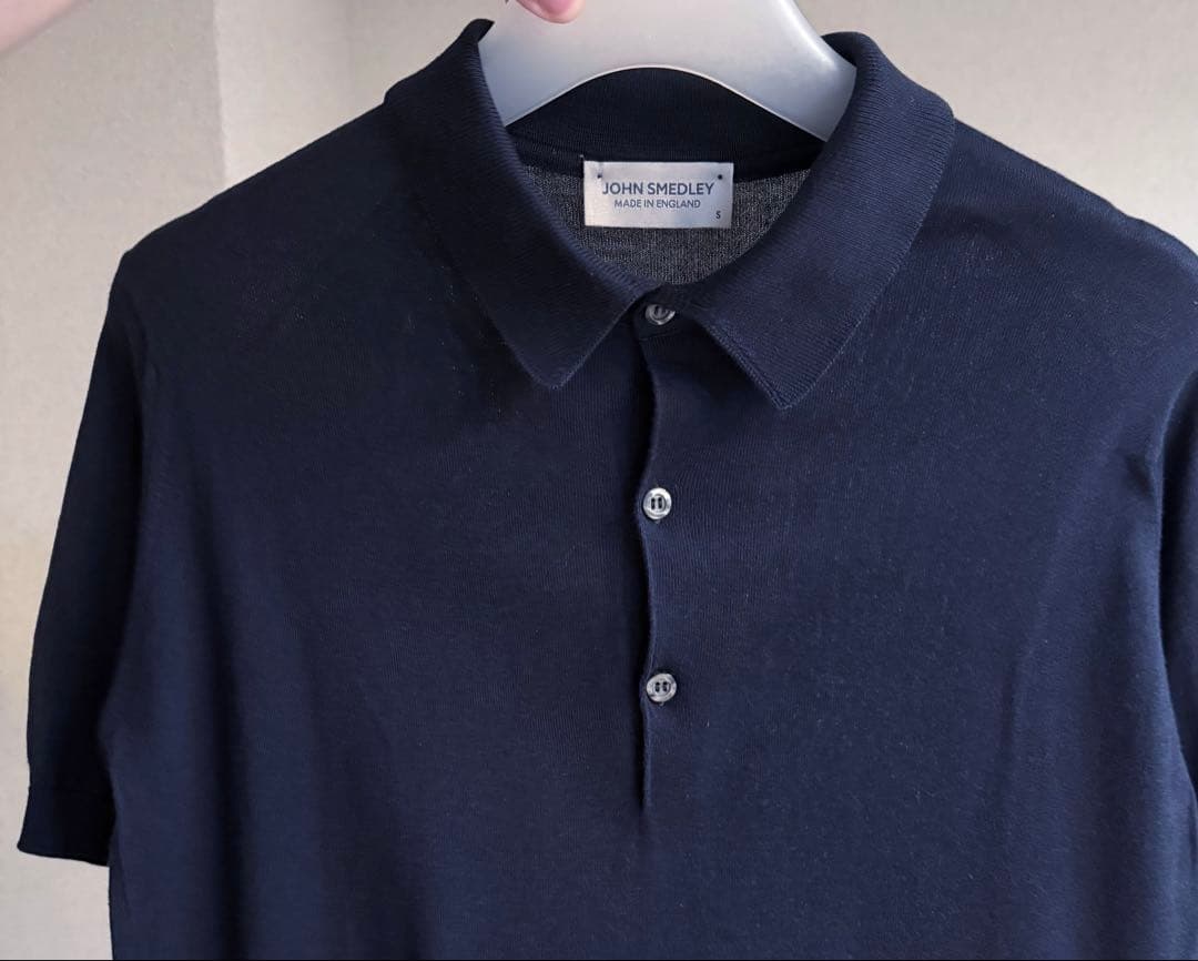 ジョンスメドレー 銀タグ シーアイランドコットン ニットポロシャツ ネイビー