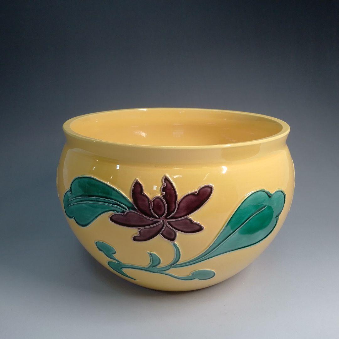 御室窯　黄交趾　牡丹　小袋棚に