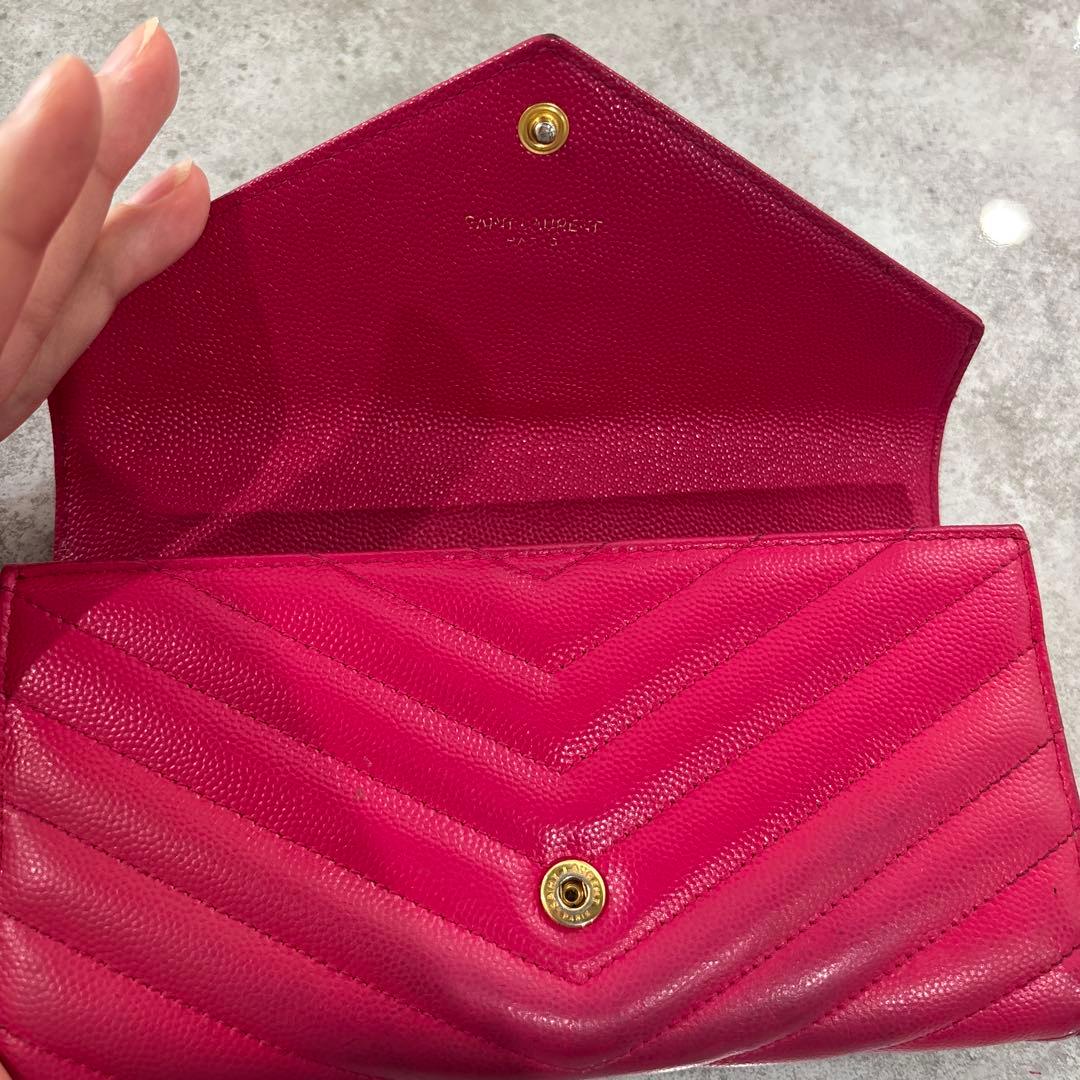 サンローラン　キルティング長財布　ピンク　YSL