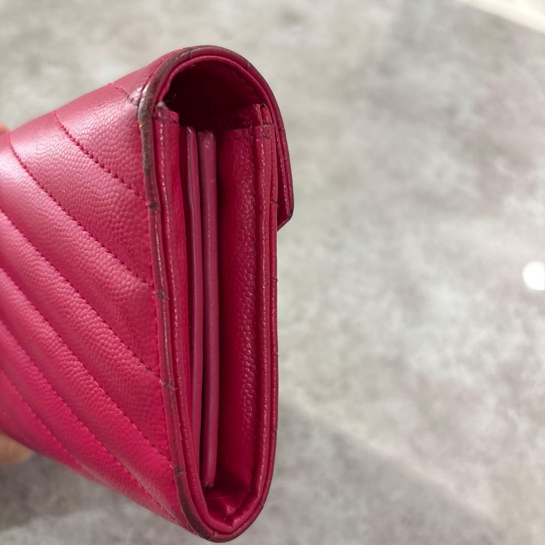 サンローラン　キルティング長財布　ピンク　YSL