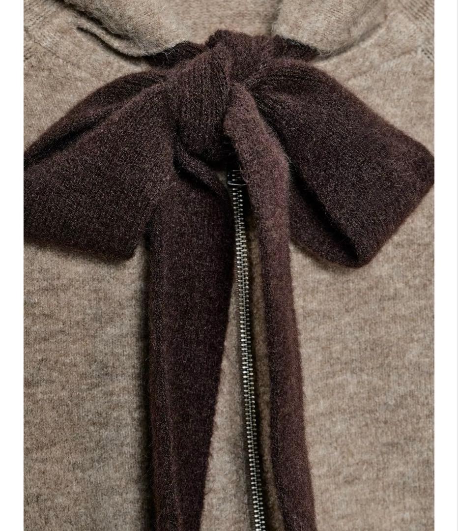 タグ付き新品★ZARAのフード付きタイベルトニットカーディガン★L★ミンクマール