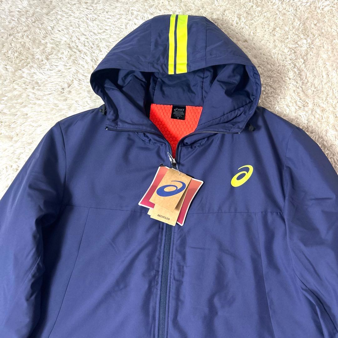 【新品タグ付き】asics 中綿ロングコート ベンチコート ネイビー LLサイズ
