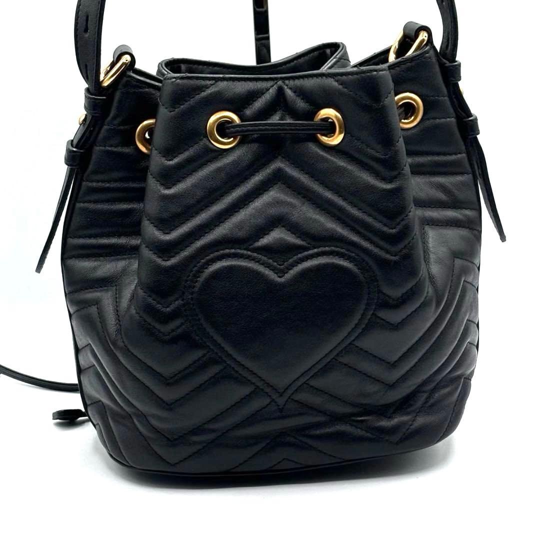 グッチ GG マーモント ハート ショルダーバッグ 20㎝ 2way 巾着 黒