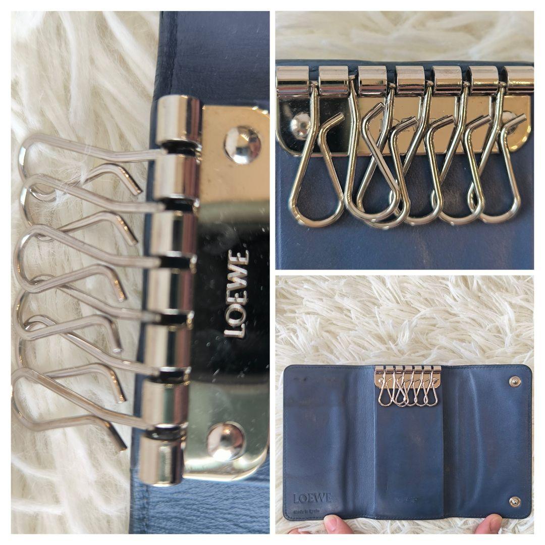 【美品】LOEWE ロエベ 6連 キーケース アナグラム リネン ネイビー