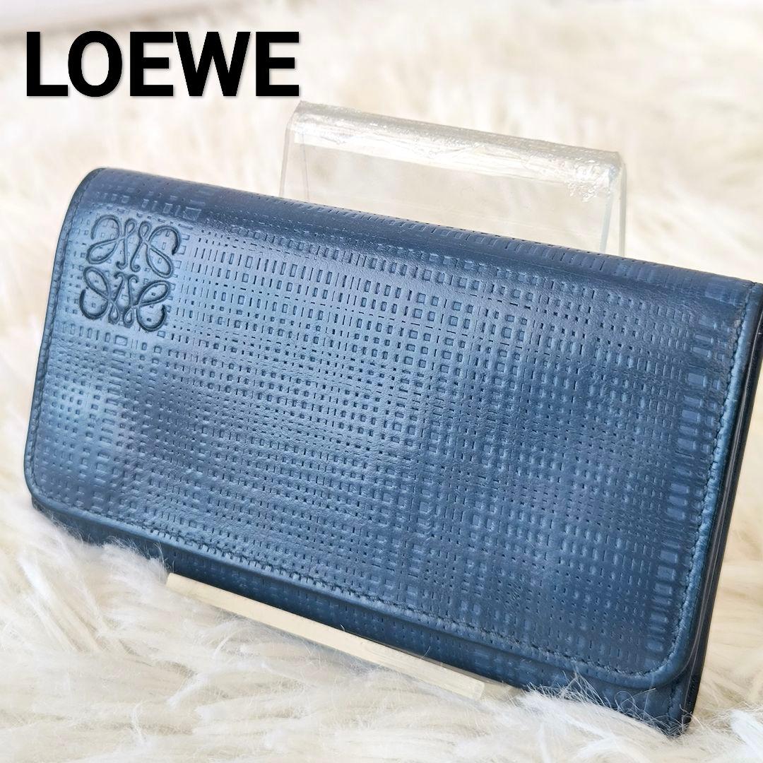 【美品】LOEWE ロエベ 6連 キーケース アナグラム リネン ネイビー