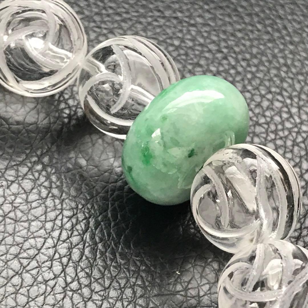 ビルマ翡翠、平安ボタンと天然水晶、16.4cm