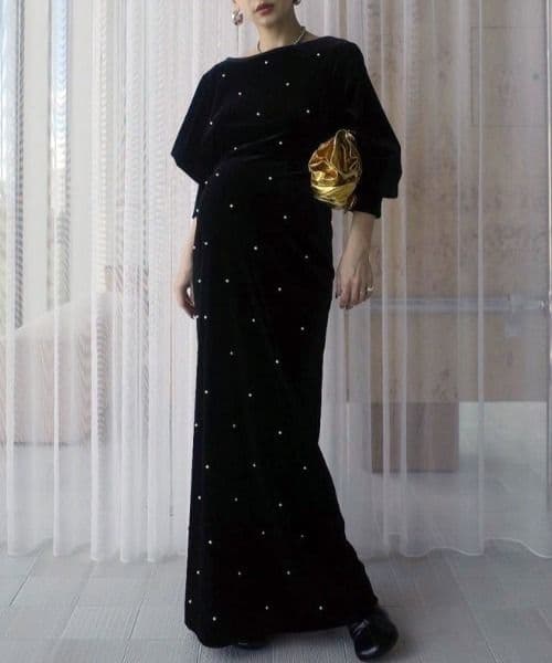 Ameri♡ BACK OPEN PEARL VELOUR DRESS