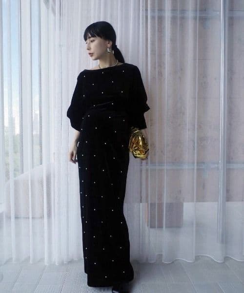 Ameri♡ BACK OPEN PEARL VELOUR DRESS