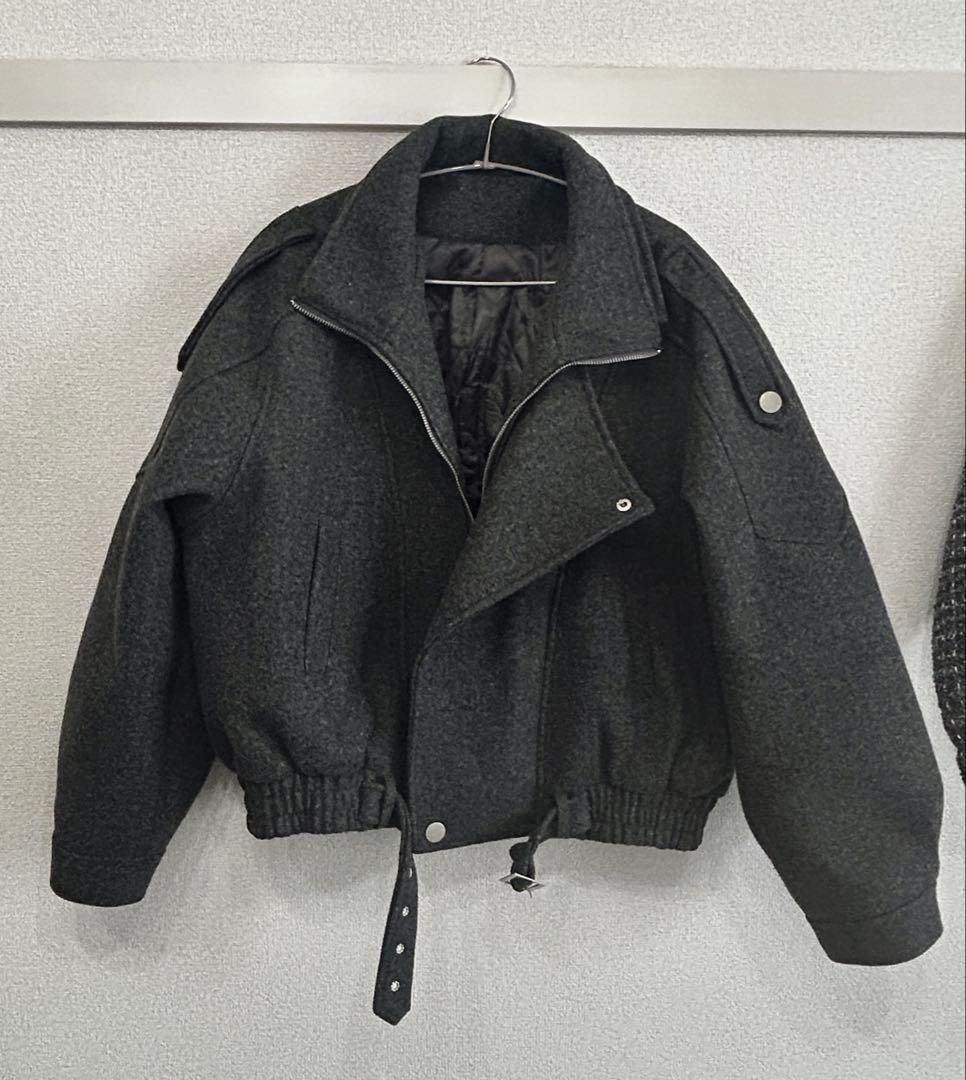 me+em select ウールライクベルテッドオーバーコート グレー