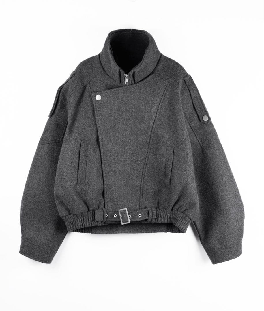 me+em select ウールライクベルテッドオーバーコート グレー