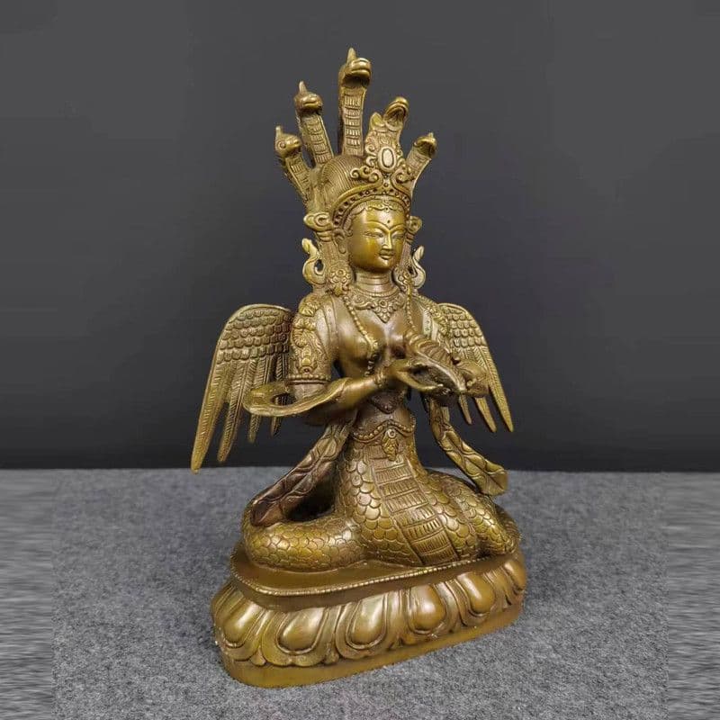 铜制 龙树菩萨 龙胜观音佛像 女娲蛇仙 蛇女 開運 風水 招財 置物 工芸品