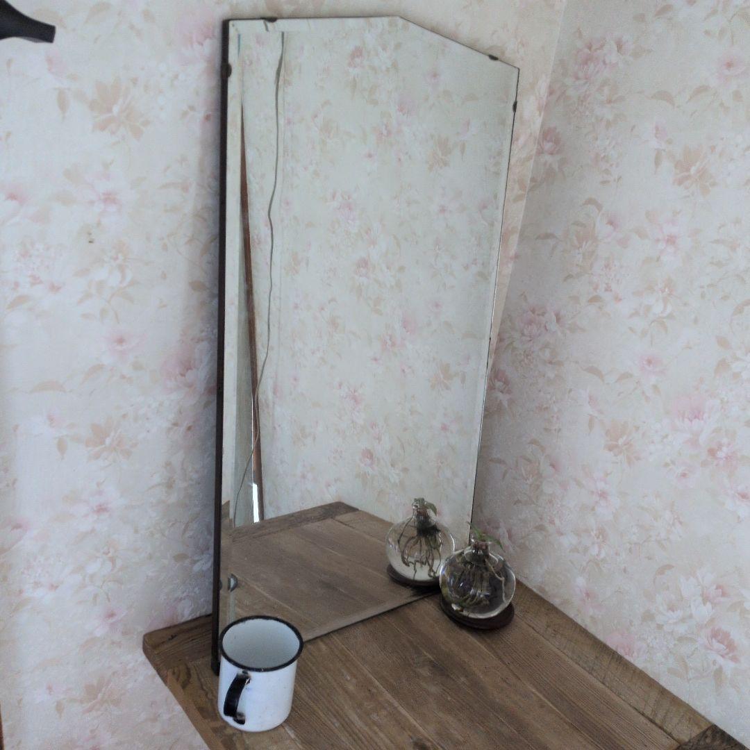 アンティークイギリス不規則形状の木製ミラー