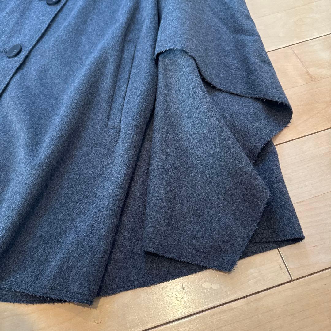 【LANVIN en Bleu】グレー ウールコート フォックスファー付き　美品
