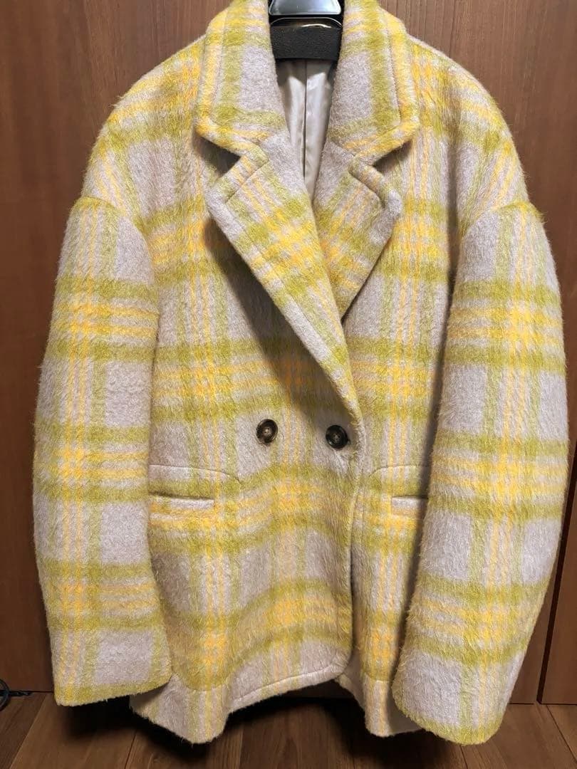 pinue シャギーチェックコート（YELLOW）