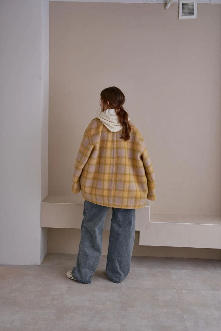 pinue シャギーチェックコート（YELLOW）