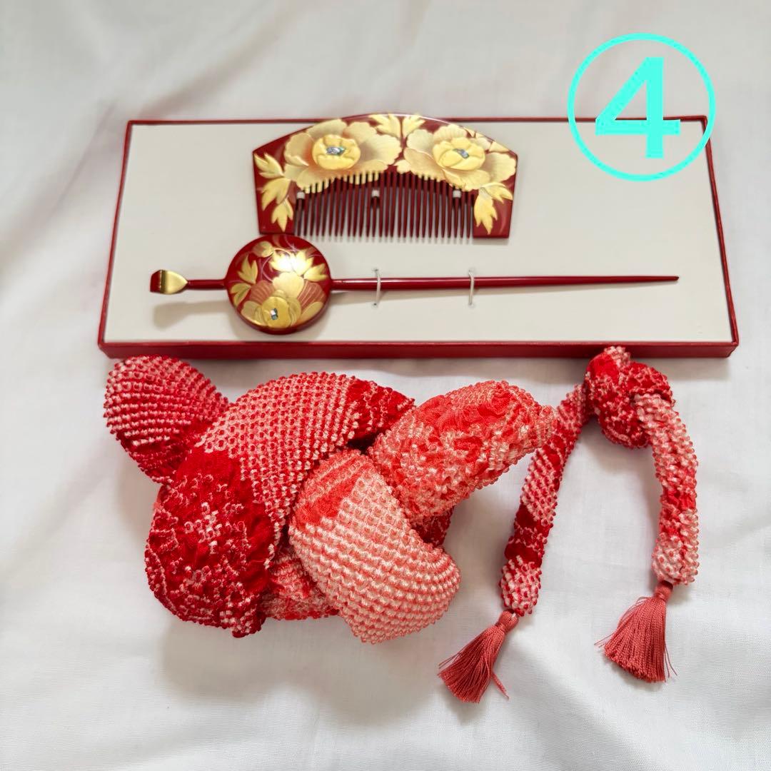 七五三　着物　正絹　アンティーク　レトロ　ピンク７歳　日本髪　結び帯　フルセット