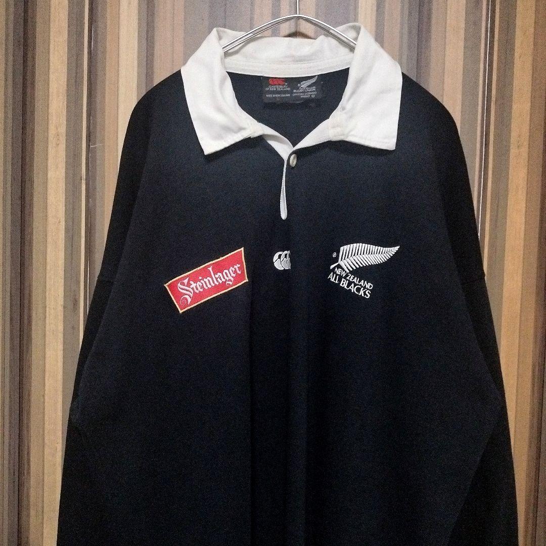 90s カンタベリー オールブラックス 刺繍ロゴ 長袖 ラガーシャツ L 黒色