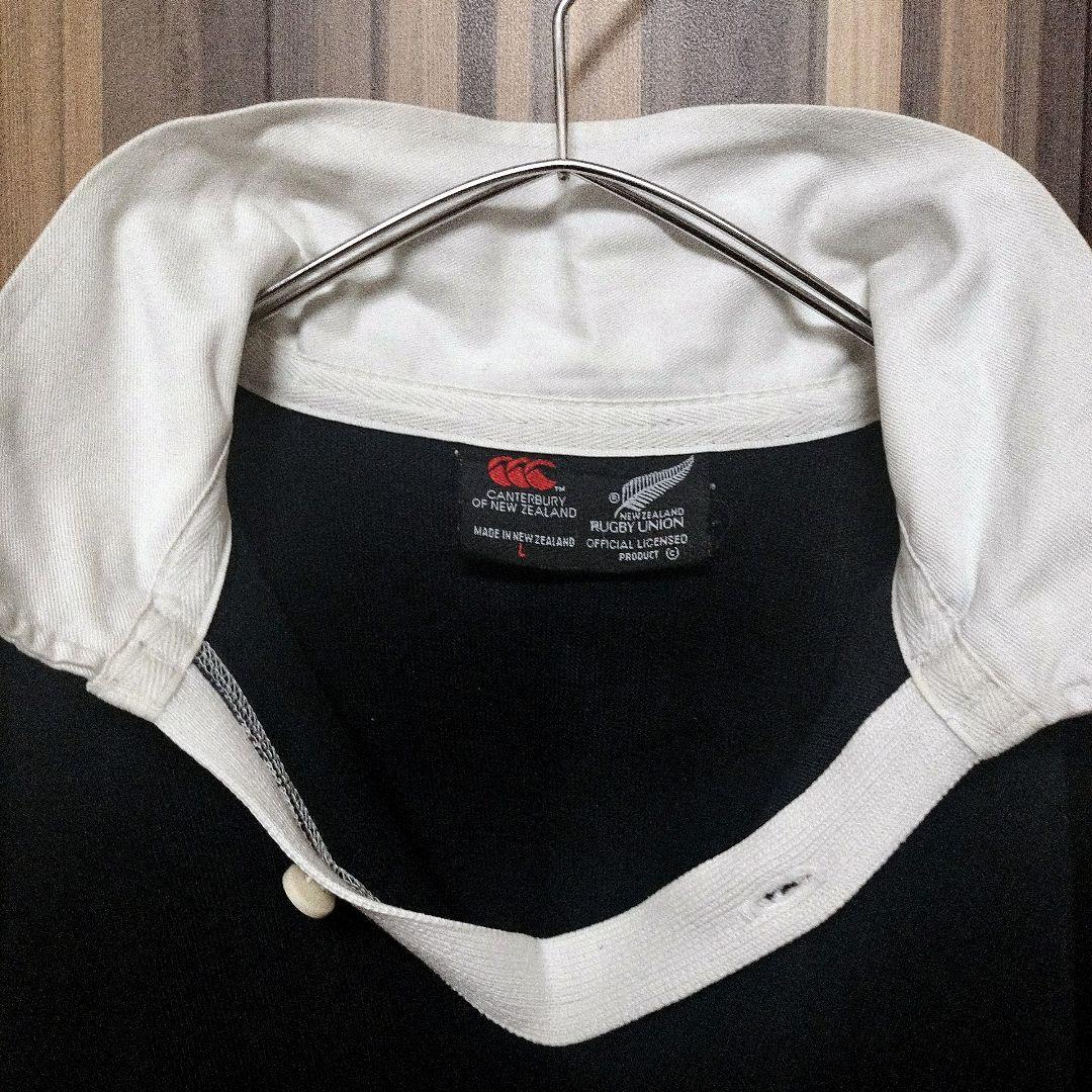 90s カンタベリー オールブラックス 刺繍ロゴ 長袖 ラガーシャツ L 黒色