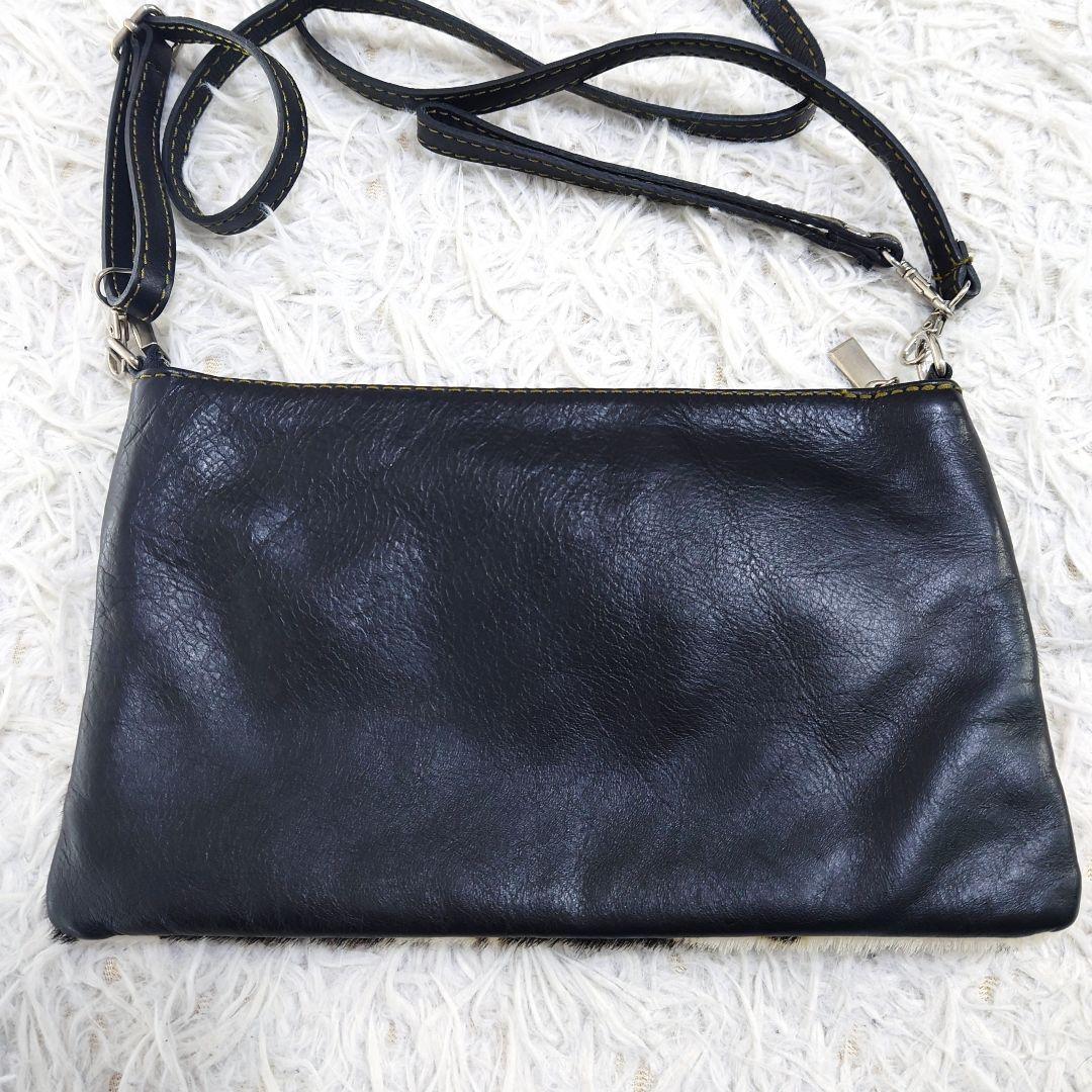 ROSIER　ハラコショルダーバッグ　ポーチ　2way　切り替え　レザー　黒