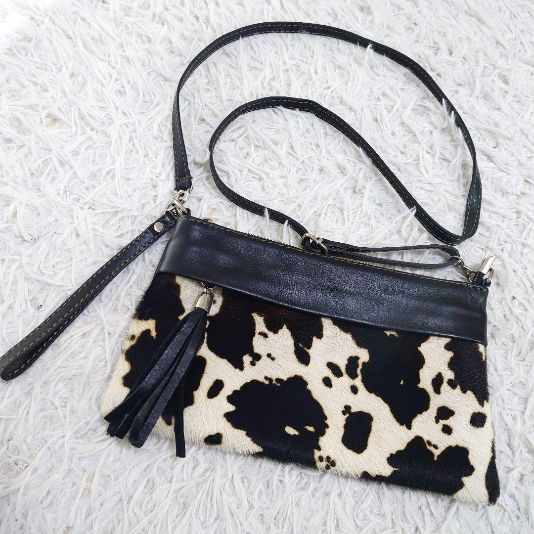 ROSIER　ハラコショルダーバッグ　ポーチ　2way　切り替え　レザー　黒