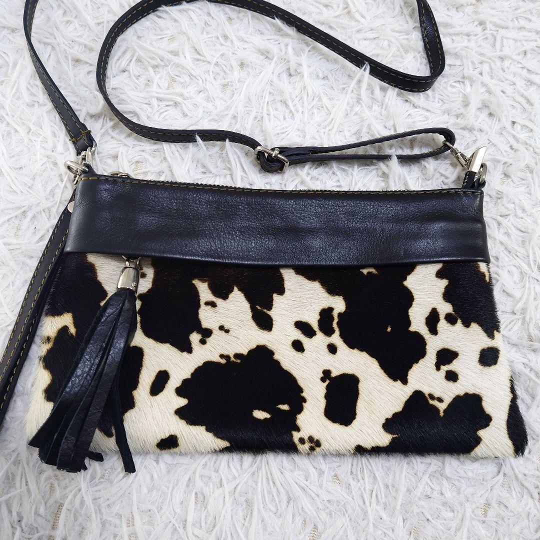 ROSIER　ハラコショルダーバッグ　ポーチ　2way　切り替え　レザー　黒