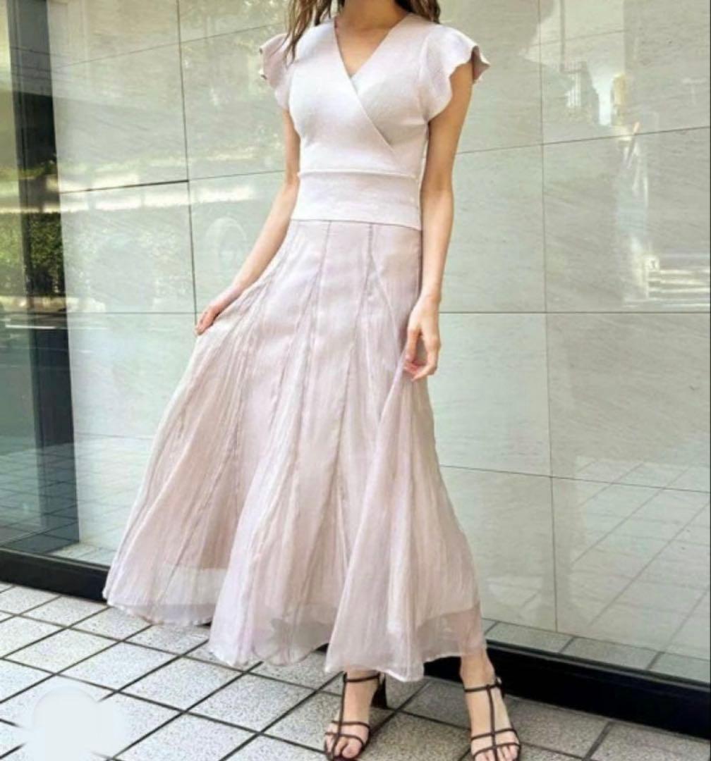 SNIDEL カシュクールニット ドッキングワンピース ドレス ピンクベージュ