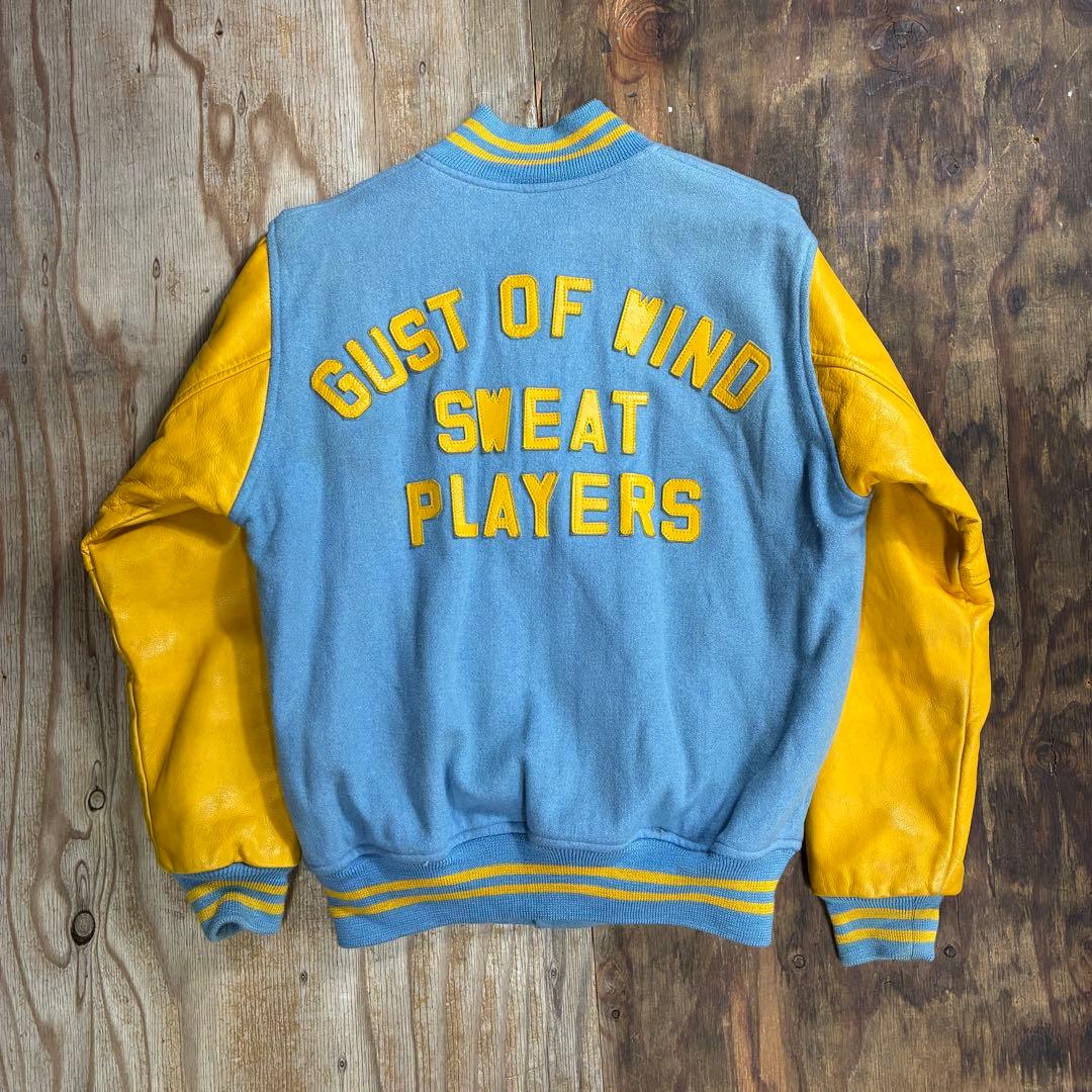 80s スタジャン バーシティ ジャケット ブルー VINTAGE 日本製 本革