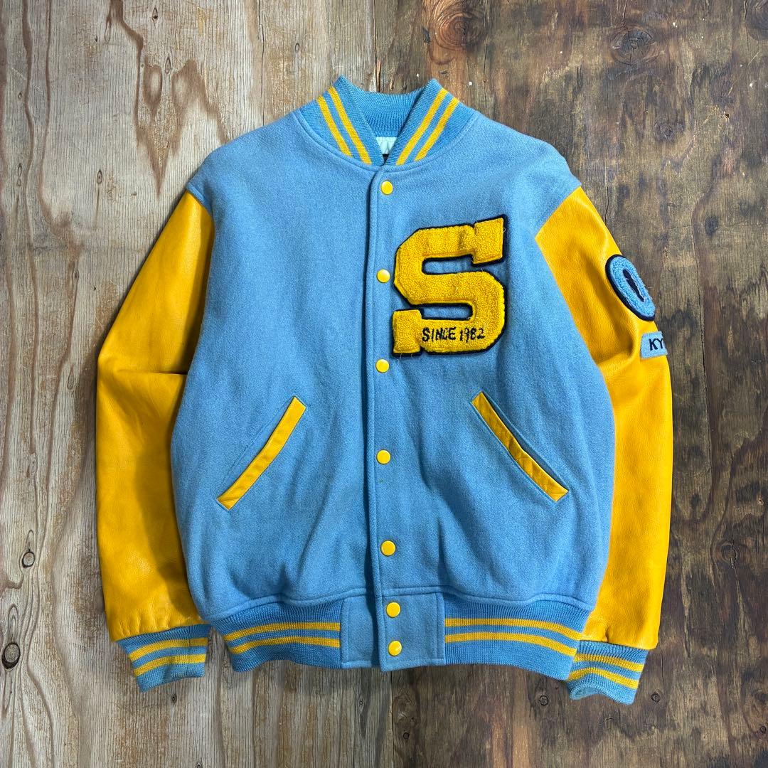 80s スタジャン バーシティ ジャケット ブルー VINTAGE 日本製 本革