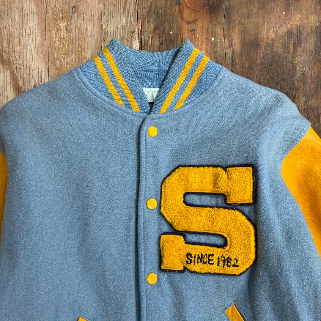 80s スタジャン バーシティ ジャケット ブルー VINTAGE 日本製 本革