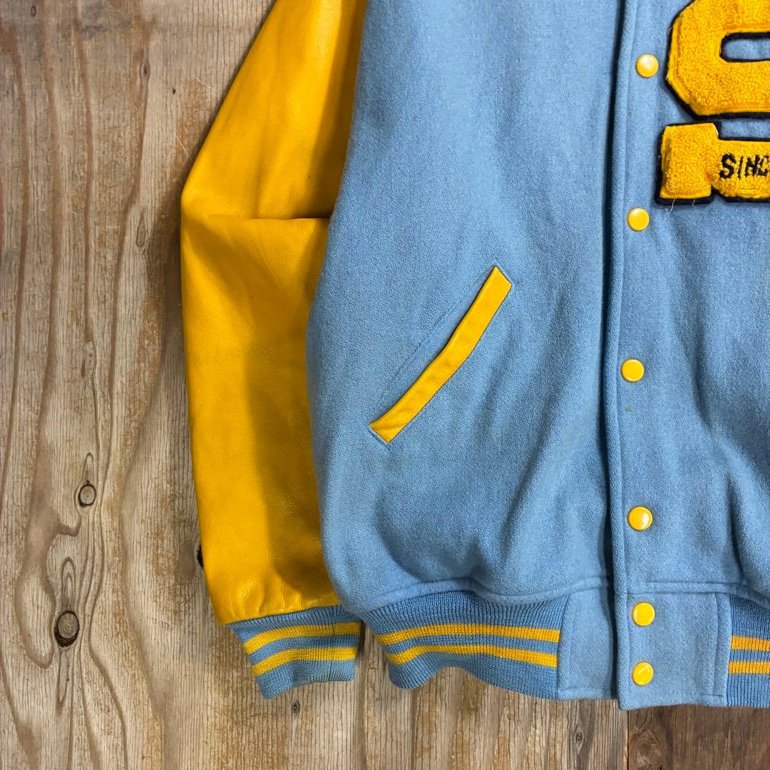 80s スタジャン バーシティ ジャケット ブルー VINTAGE 日本製 本革