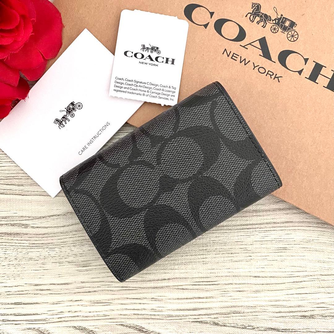 《新品未使用》COACH コーチ　キーケース　メンズ ブラック シグネチャー