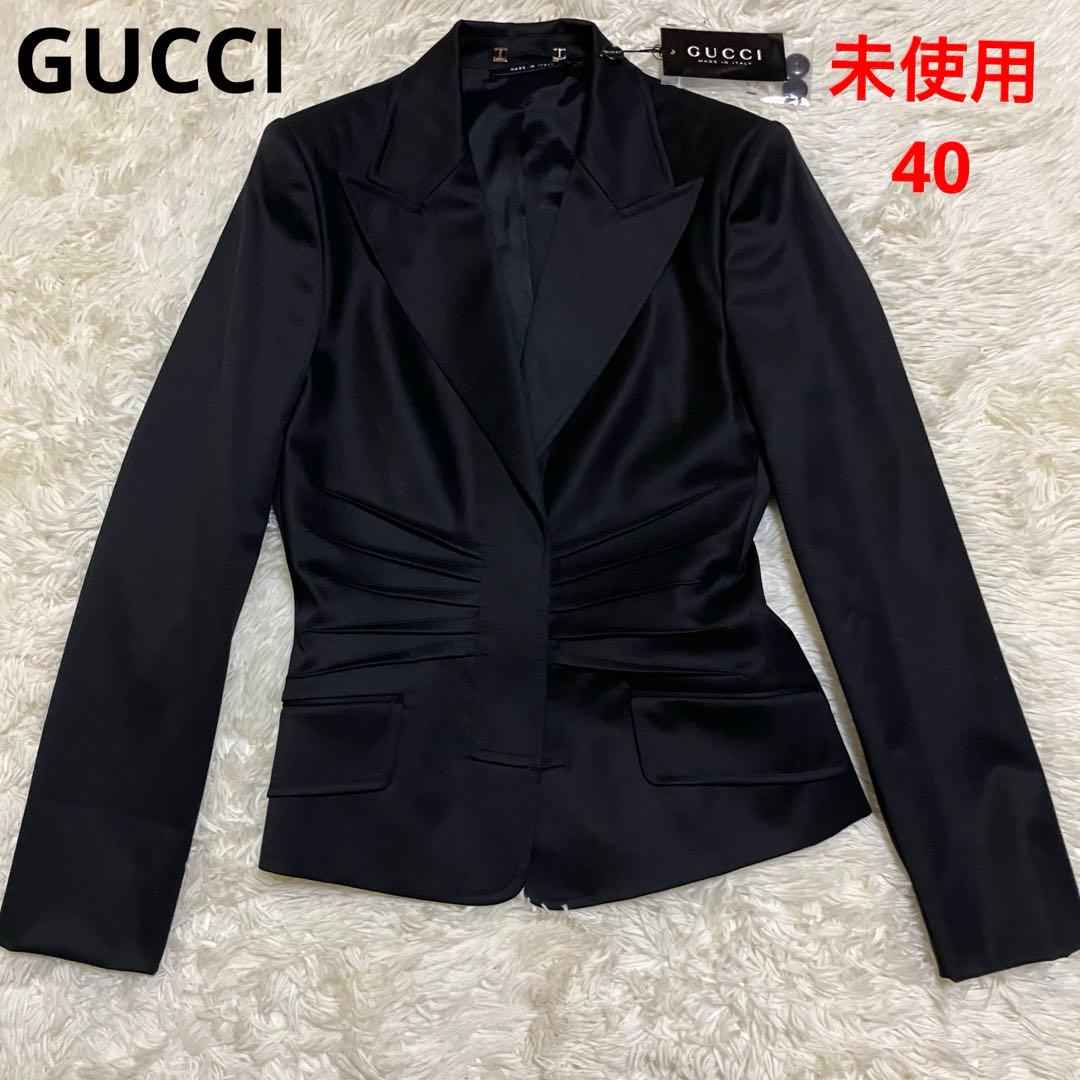 未使用　グッチ　ギャザー　デザイン　テーラード　ジャケット　ブラック