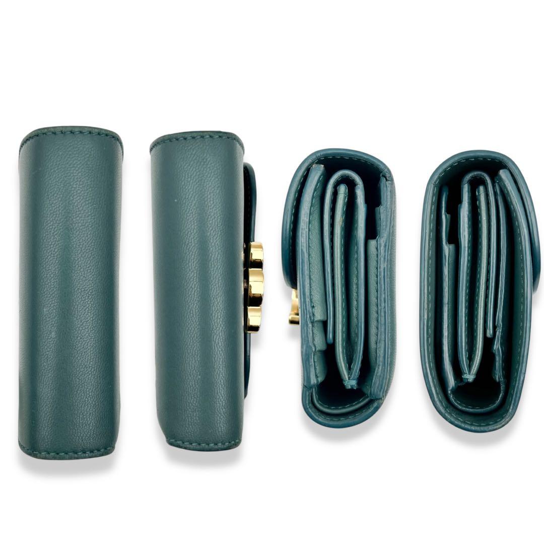 【美品】セリーヌ　トリオンフ　レザー　三つ折り財布　グリーン　847