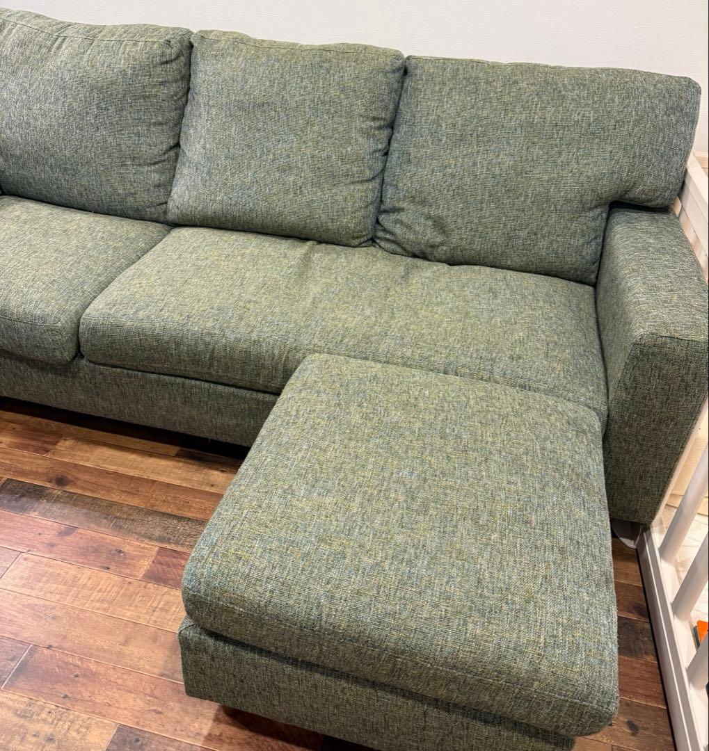 ekj【引取り限定】NOCE 3人掛けソファ　オットマン付き　グリーン