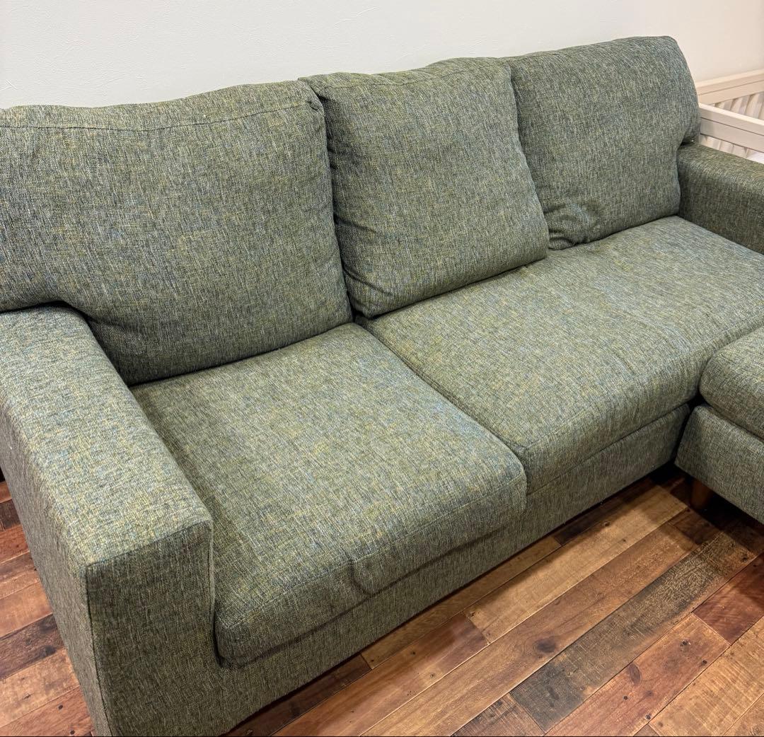 ekj【引取り限定】NOCE 3人掛けソファ　オットマン付き　グリーン