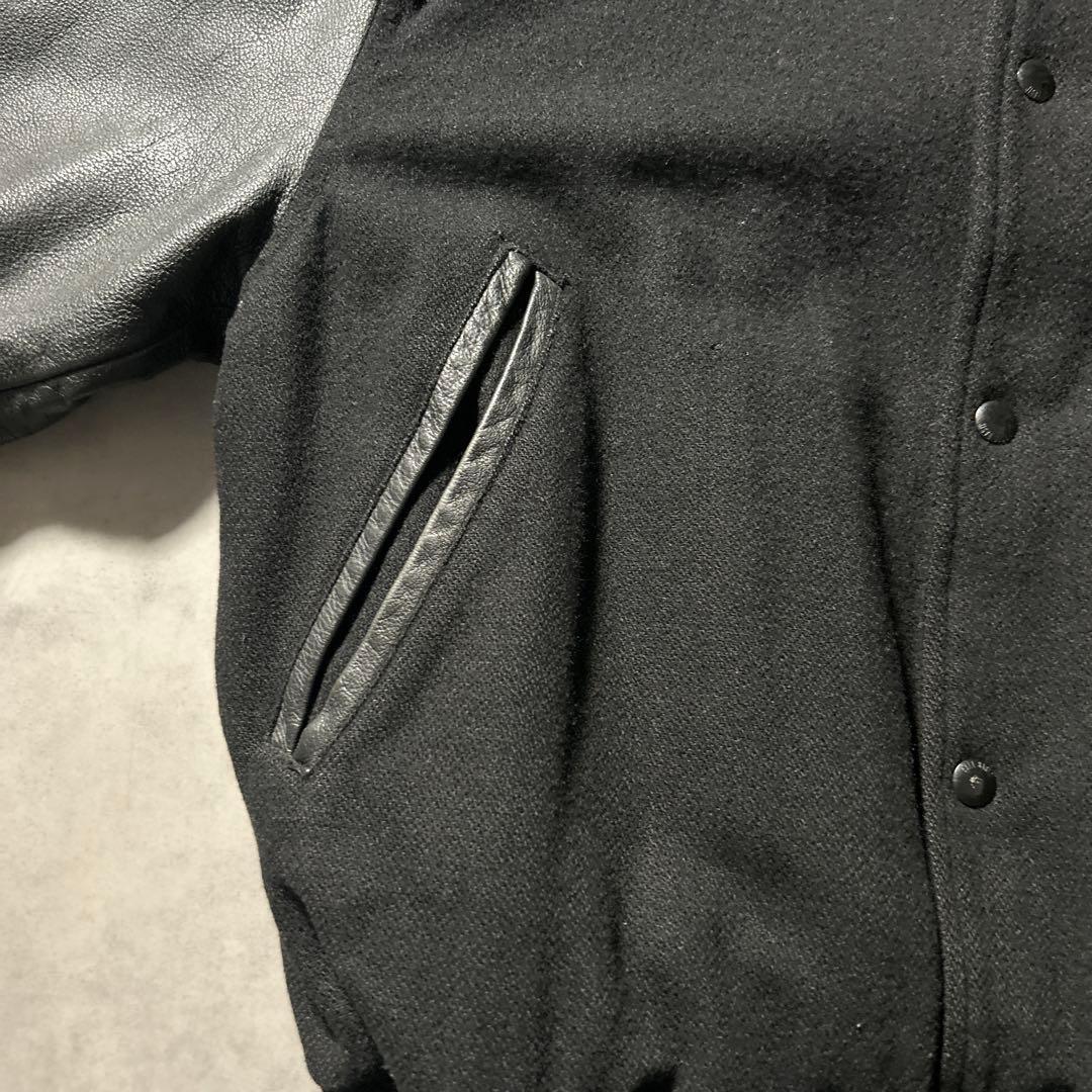 BALL BASIC ブラック レザー 刺繍 カレッジロゴ デザイン スタジャン