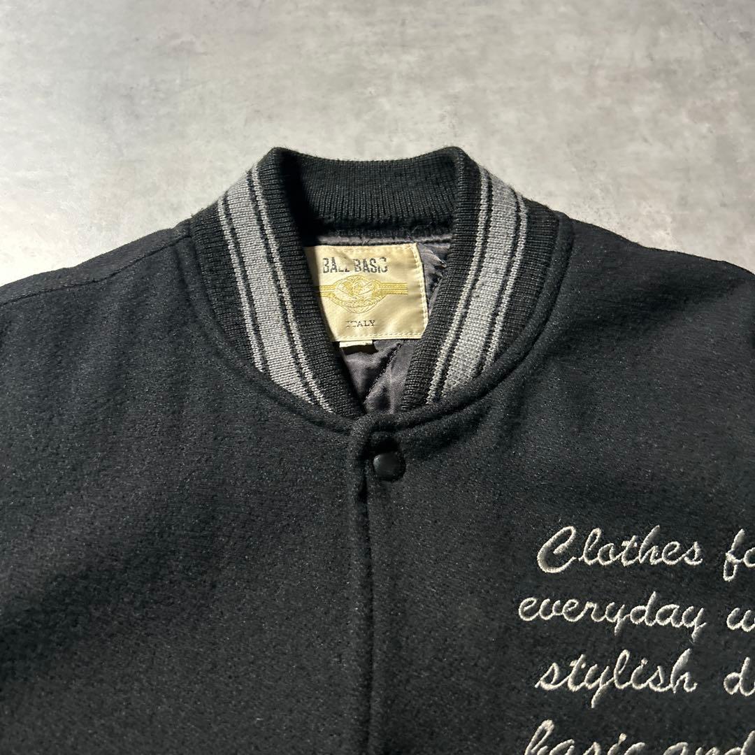 BALL BASIC ブラック レザー 刺繍 カレッジロゴ デザイン スタジャン