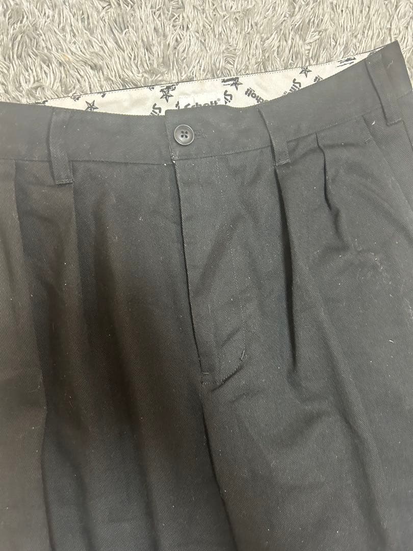 Schott 黒 スラックス プリーツ入り